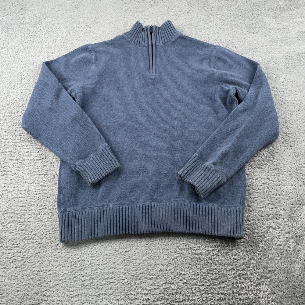 Eddie Bauer Sweater Mens Large Blue 1/4 Zip Mock Neck Cotton Knit Pullover - Picture 2 of 10